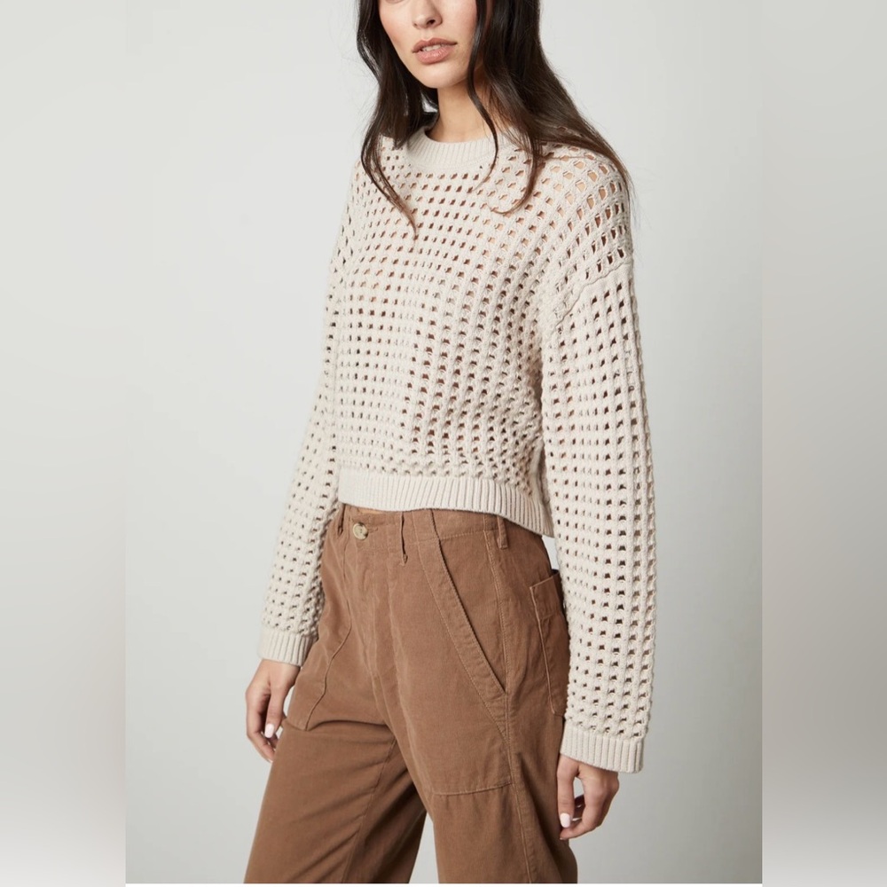 VELVET BY GRAHAM & SPENCER Sammie Mesh Knit Crew Neck Sweater in Dune Size XS - Picture 6 of 17